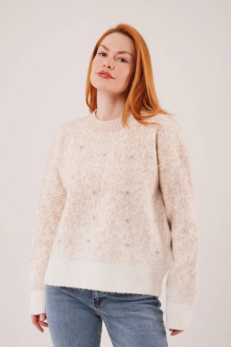 Beige Sweater With Oversized Fit And Crew Neck