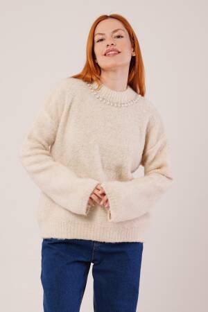 Beige Oversized Fit Sweater With Round Neck - Brand: Lustrin - Women & Kids, Baby Clothes Wholesale - Globality Store