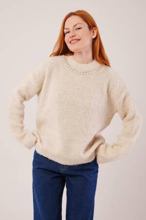 Beige Oversized Fit Sweater With Round Neck - Brand: Lustrin - Women & Kids, Baby Clothes Wholesale - Globality Store