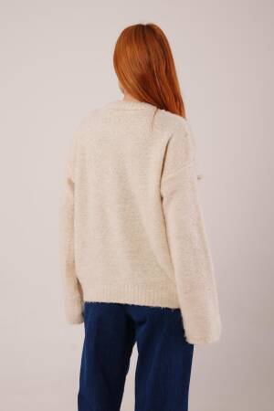 Beige Oversized Fit Sweater With Round Neck - Brand: Lustrin - Women & Kids, Baby Clothes Wholesale - Globality Store