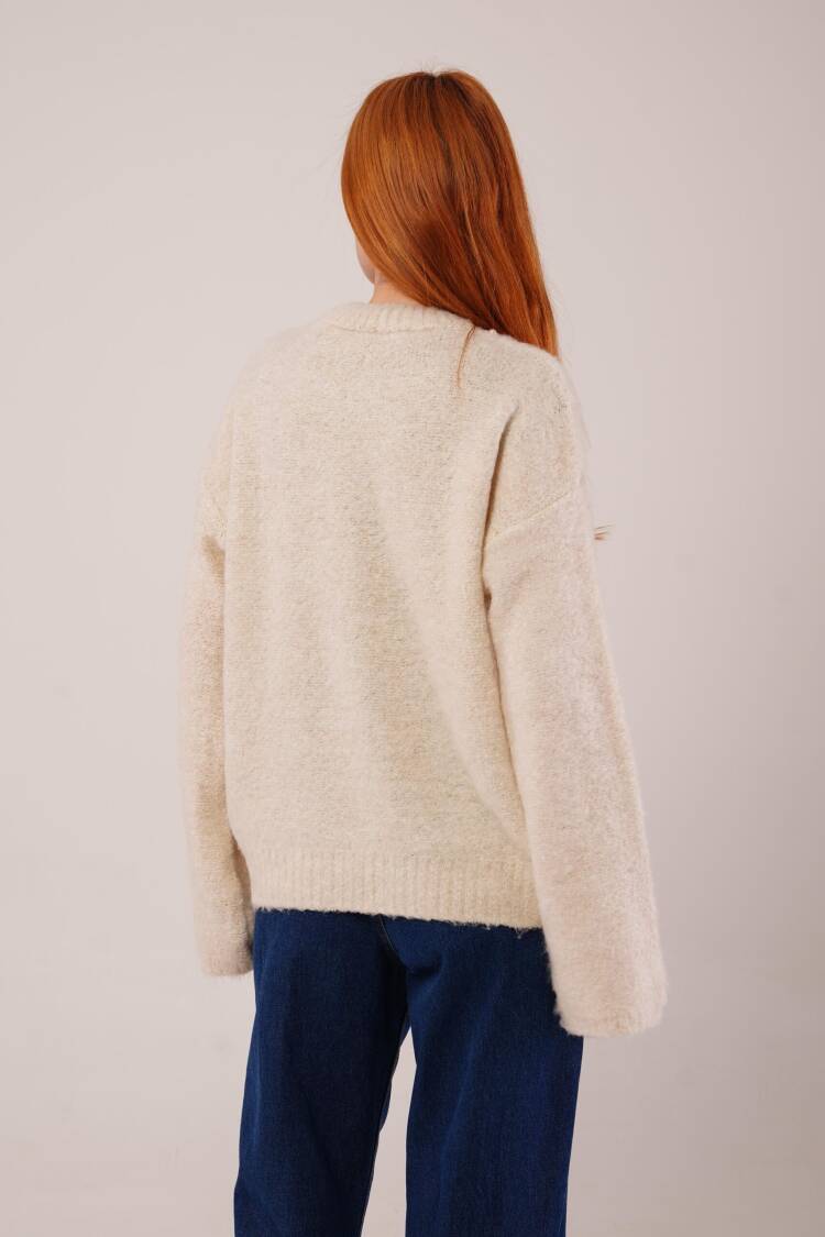 Beige Oversized Fit Sweater With Round Neck