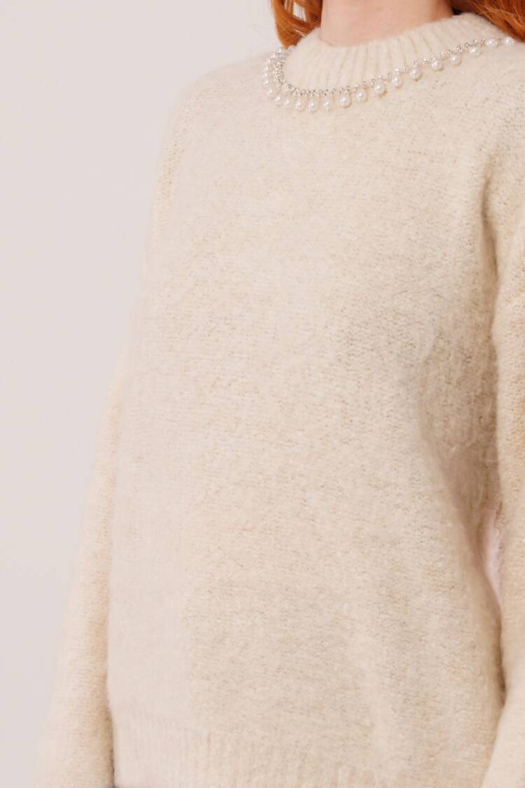 Beige Oversized Fit Sweater With Round Neck