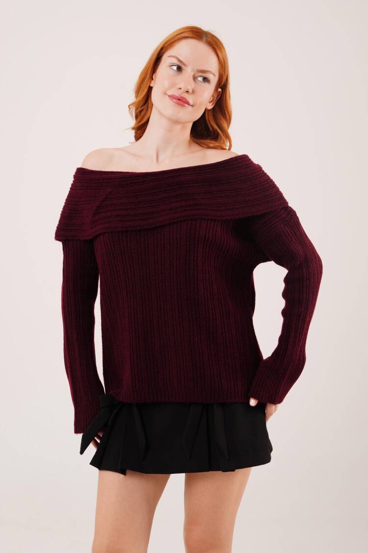 Sweater With Off Shoulder Neck - Oversized Fit