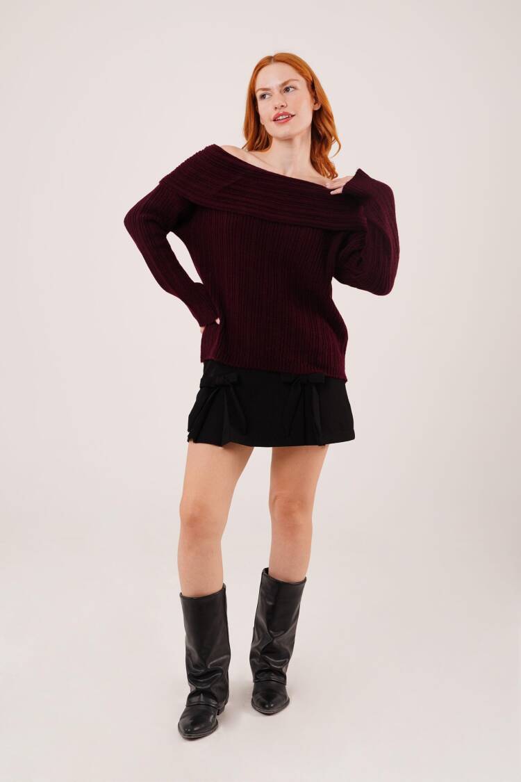 Sweater With Off Shoulder Neck - Oversized Fit