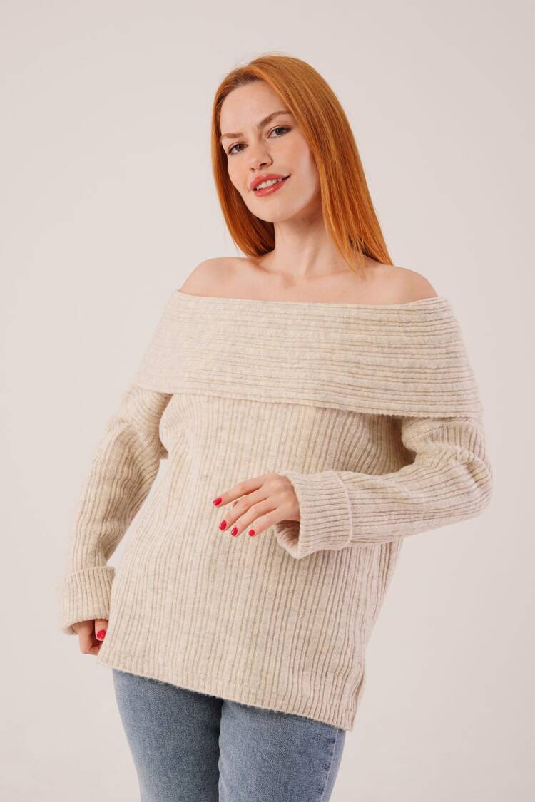 Beige Striped Casual Elegant Sexy Sweater