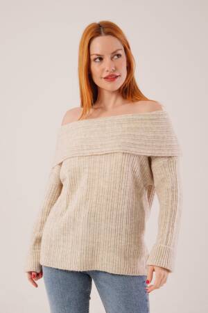 Beige Striped Casual Elegant Sexy Sweater - Brand: Lustrin - Women & Kids, Baby Clothes Wholesale - Globality Store