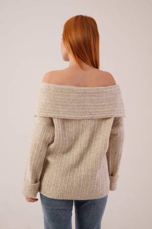Beige Striped Casual Elegant Sexy Sweater - Brand: Lustrin - Women & Kids, Baby Clothes Wholesale - Globality Store