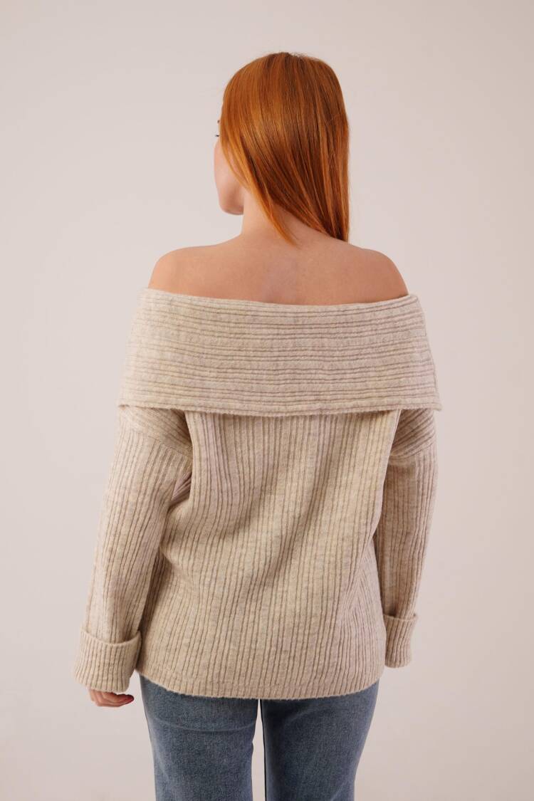 Beige Striped Casual Elegant Sexy Sweater