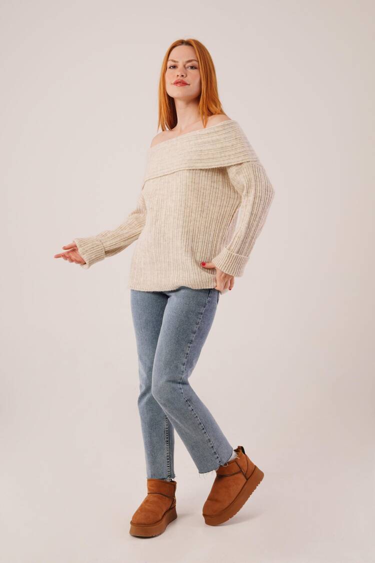 Beige Striped Casual Elegant Sexy Sweater