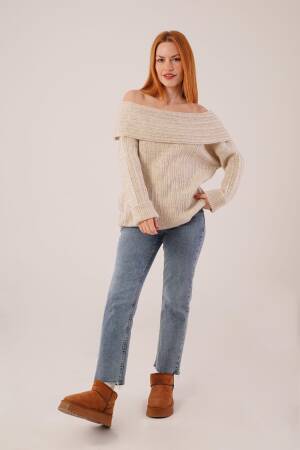 Beige Striped Casual Elegant Sexy Sweater - Brand: Lustrin - Women & Kids, Baby Clothes Wholesale - Globality Store