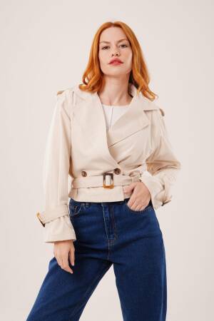 Beige Trenchcoat - Elegant Single-Breasted Wrapover - Brand: Lustrin - Women & Kids, Baby Clothes Wholesale - Globality Store