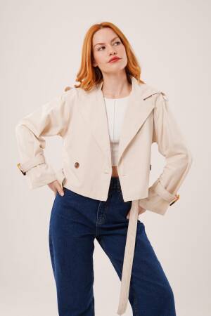 Beige Trenchcoat - Elegant Single-Breasted Wrapover - Brand: Lustrin - Women & Kids, Baby Clothes Wholesale - Globality Store