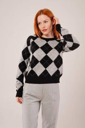 Black Argyle Casual Sweater - Brand: Lustrin - Women & Kids, Baby Clothes Wholesale - Globality Store