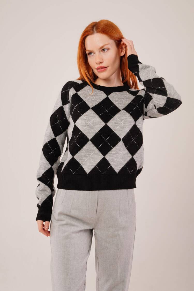 Black Argyle Casual Sweater - Brand: Lustrin - Women & Kids, Baby Clothes Wholesale - Globality Store