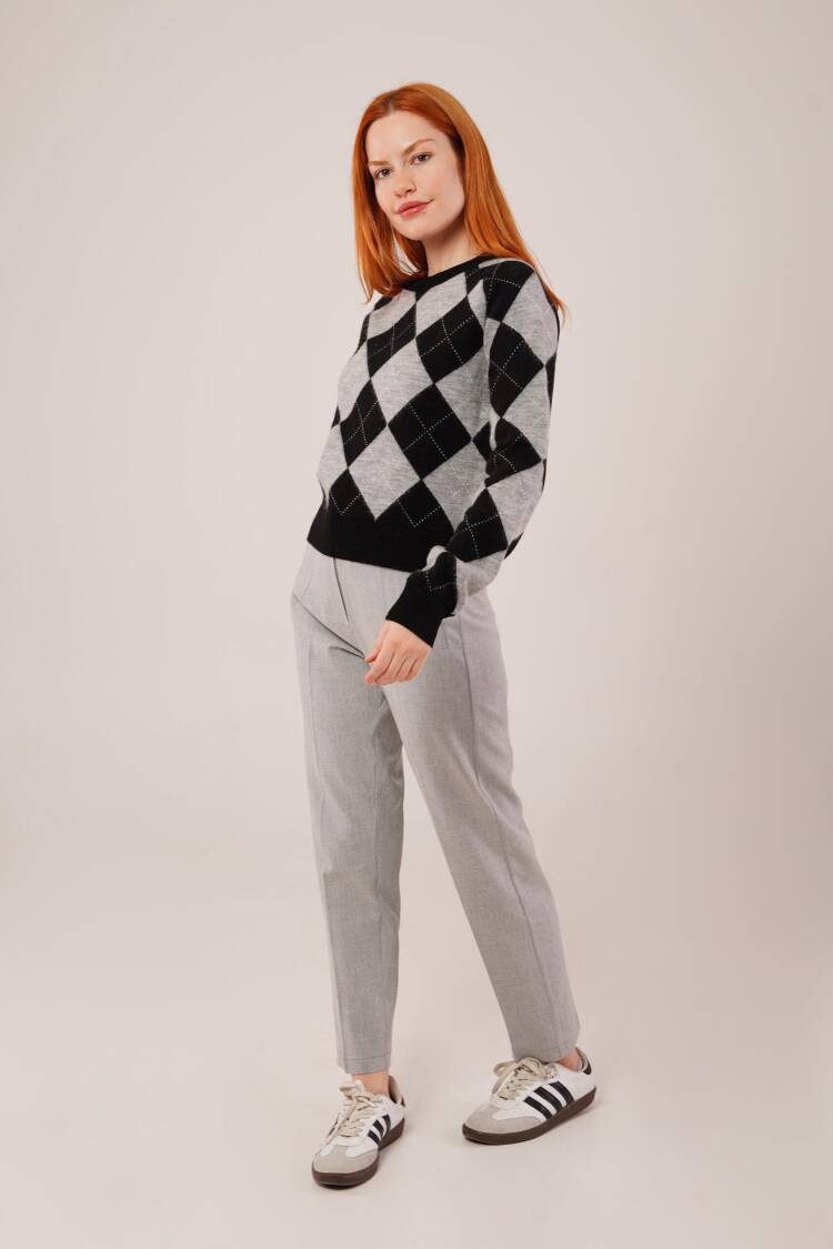 Black Argyle Casual Sweater