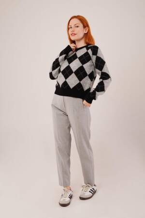 Black Argyle Casual Sweater - Brand: Lustrin - Women & Kids, Baby Clothes Wholesale - Globality Store