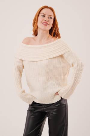 Beige Sweater With Off Shoulder Neck And Long Sleeves - Brand: Lustrin - Women & Kids, Baby Clothes Wholesale - Globality Store