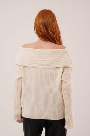 Beige Sweater With Off Shoulder Neck And Long Sleeves - Brand: Lustrin - Women & Kids, Baby Clothes Wholesale - Globality Store