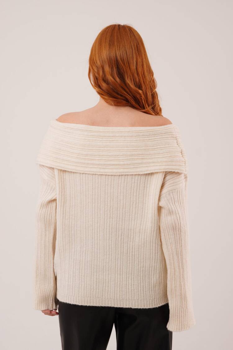 Beige Sweater With Off Shoulder Neck And Long Sleeves