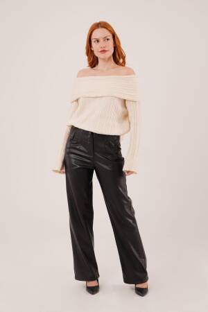 Beige Sweater With Off Shoulder Neck And Long Sleeves - Brand: Lustrin - Women & Kids, Baby Clothes Wholesale - Globality Store