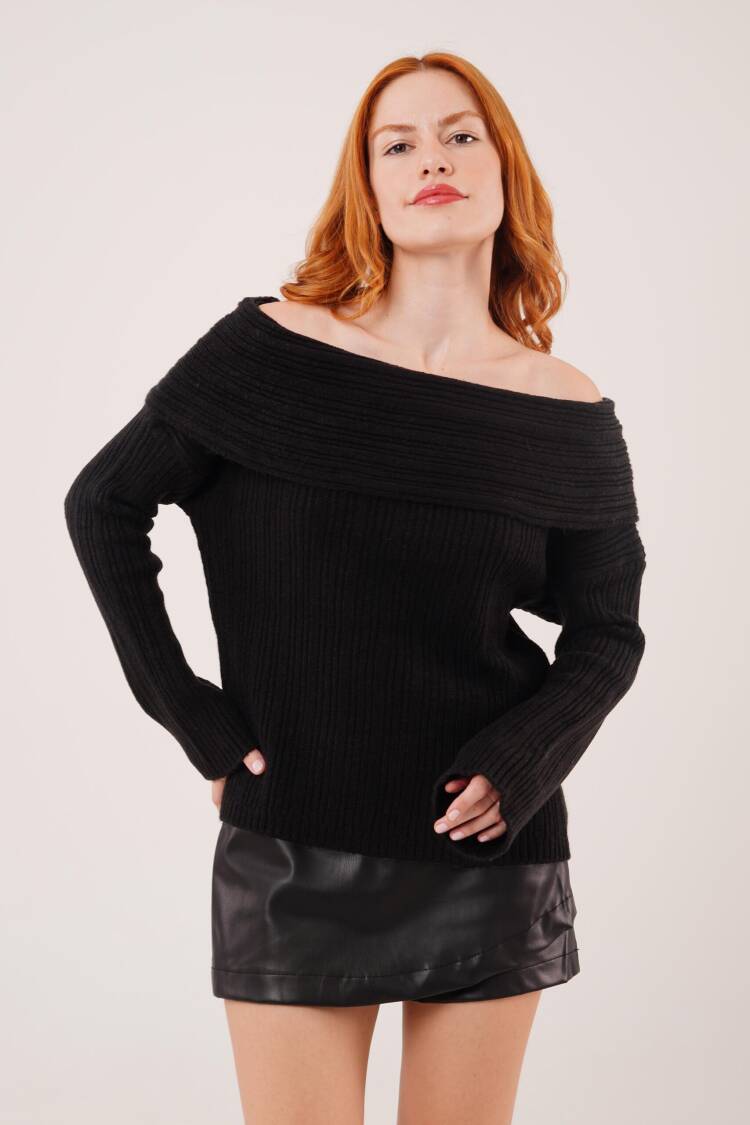 Sweater With Off Shoulder Neck And Long Sleeves - Brand: Lustrin - Women & Kids, Baby Clothes Wholesale - Globality Store