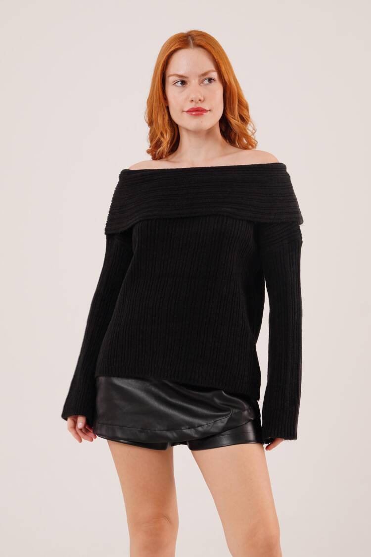 Sweater With Off Shoulder Neck And Long Sleeves