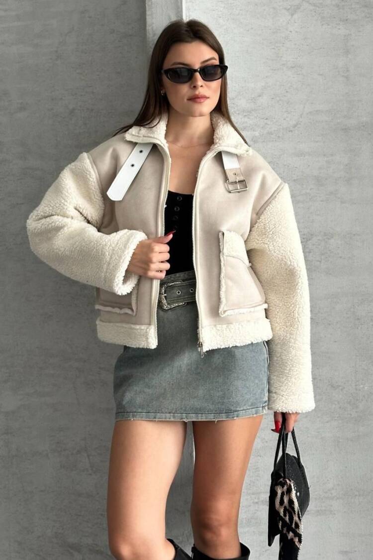 Beige Bomber Jacket