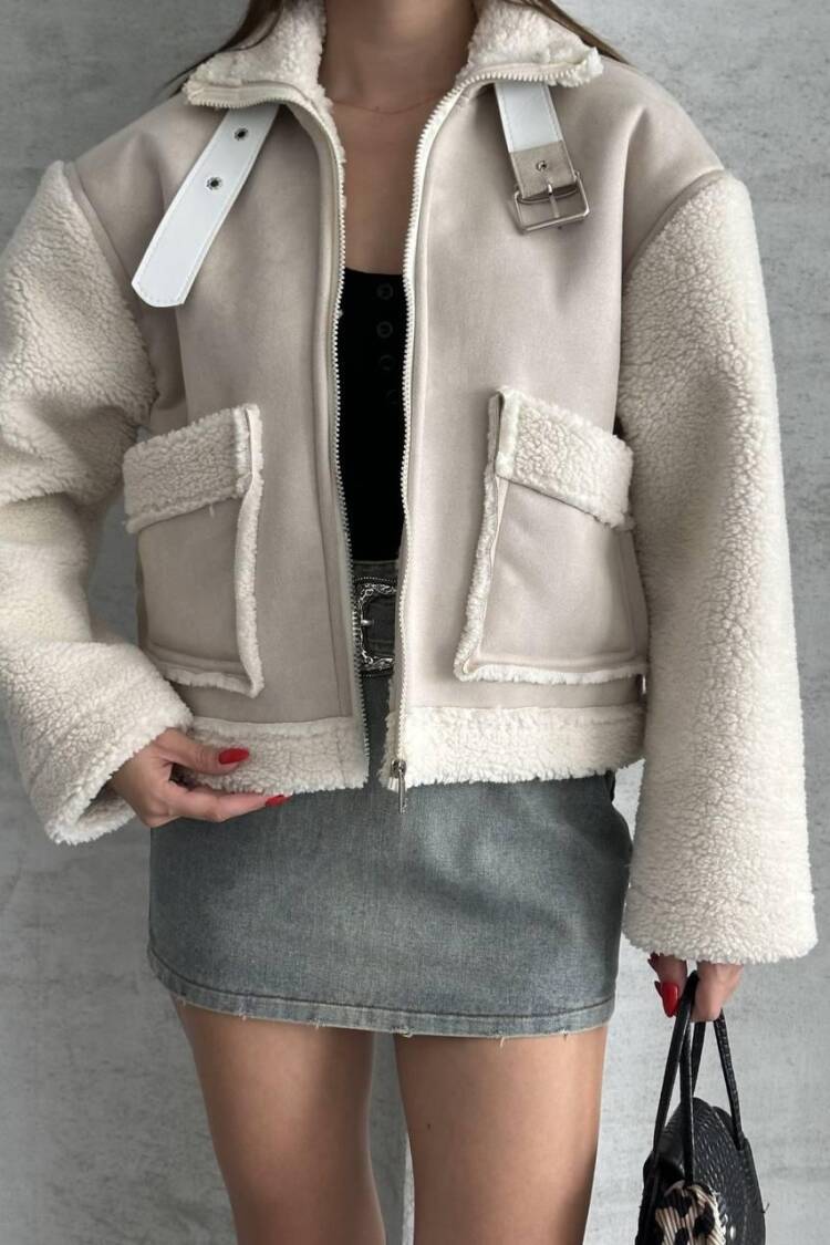 Beige Bomber Jacket