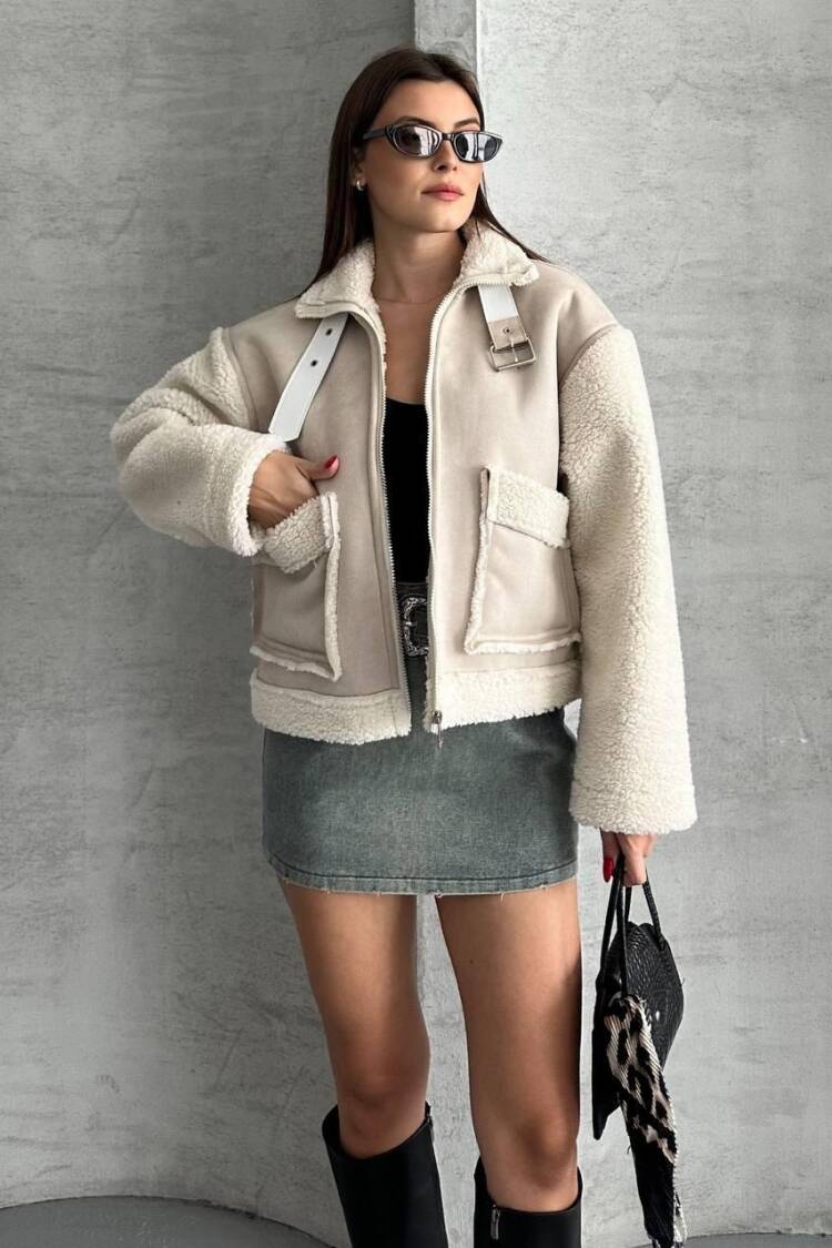 Beige Bomber Jacket