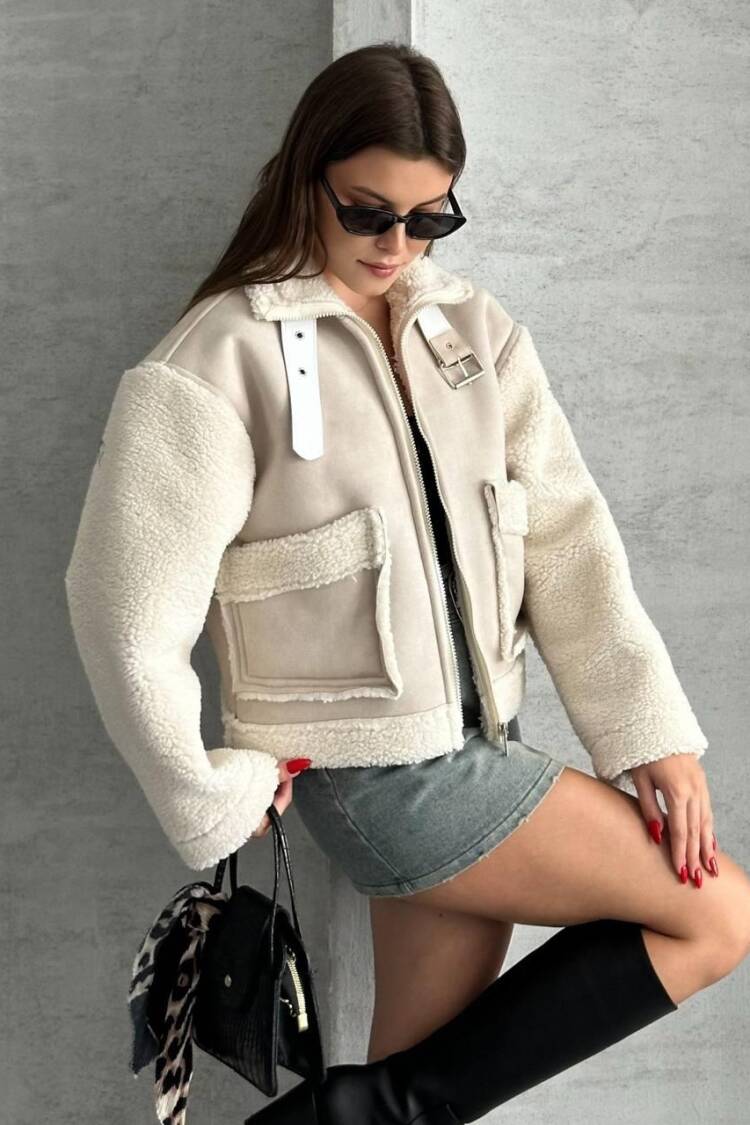 Beige Bomber Jacket