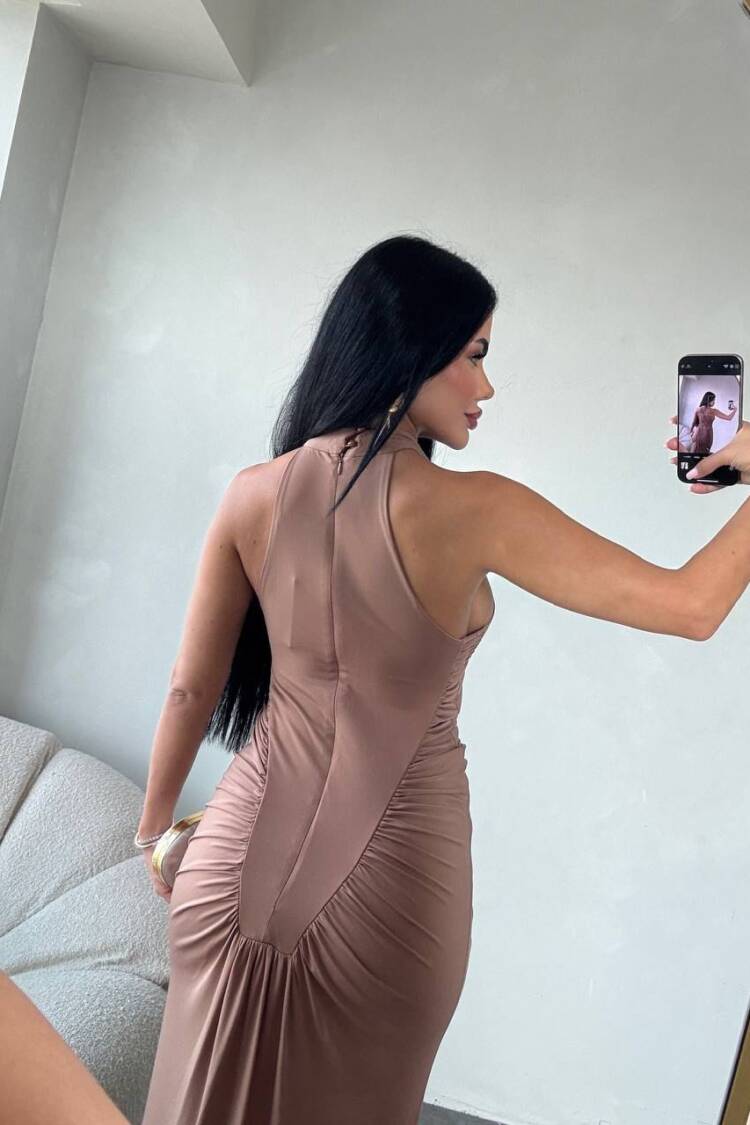 Brown Sexy Elegant Formal Glam Sheath Dress