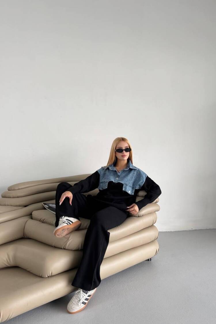 Black Casual Streetwear Set With Palazzo Pants