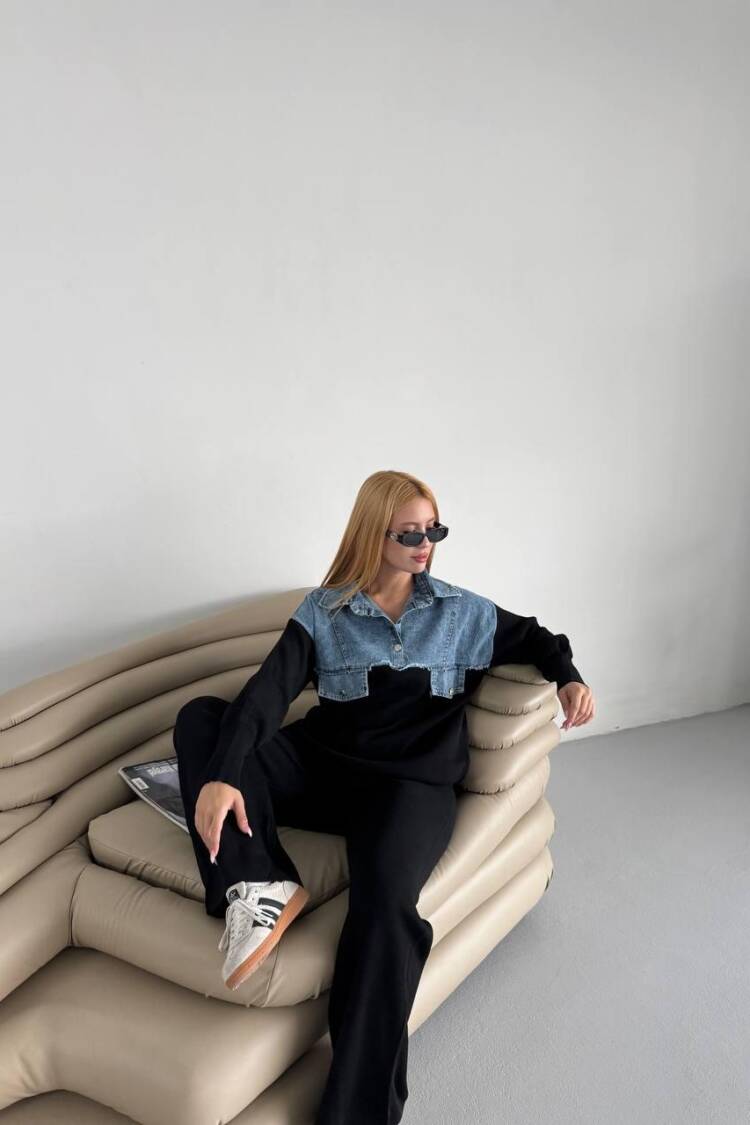 Black Casual Streetwear Set With Palazzo Pants