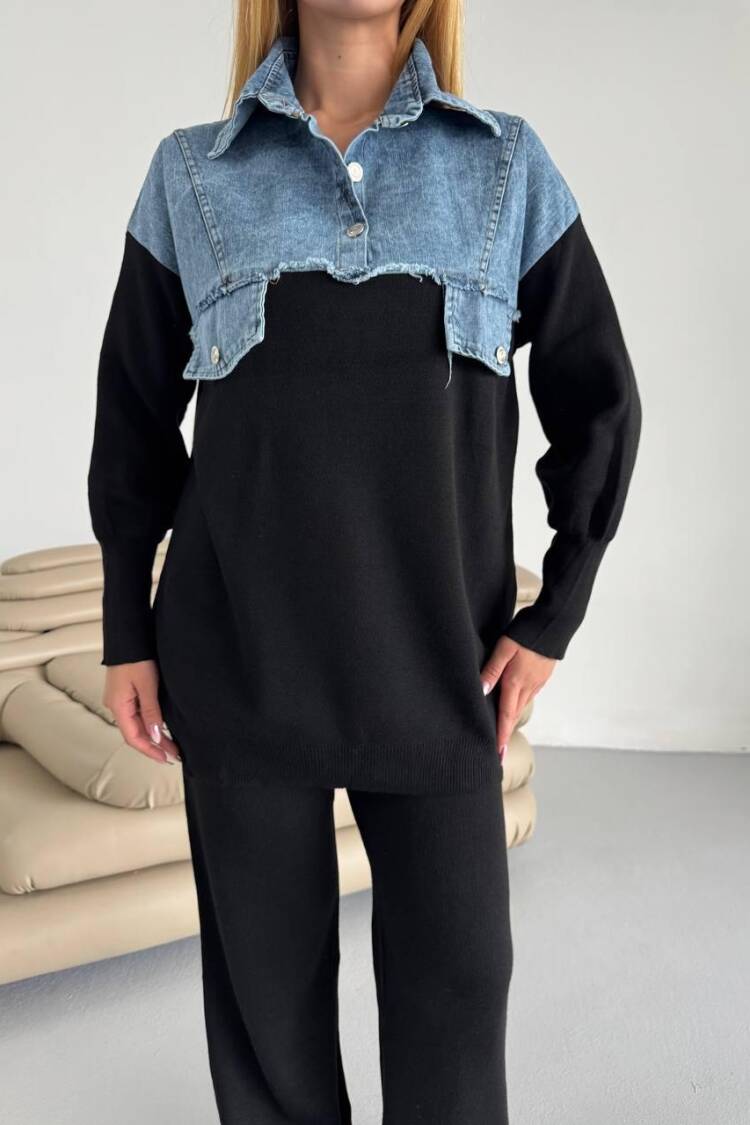 Black Casual Streetwear Set With Palazzo Pants