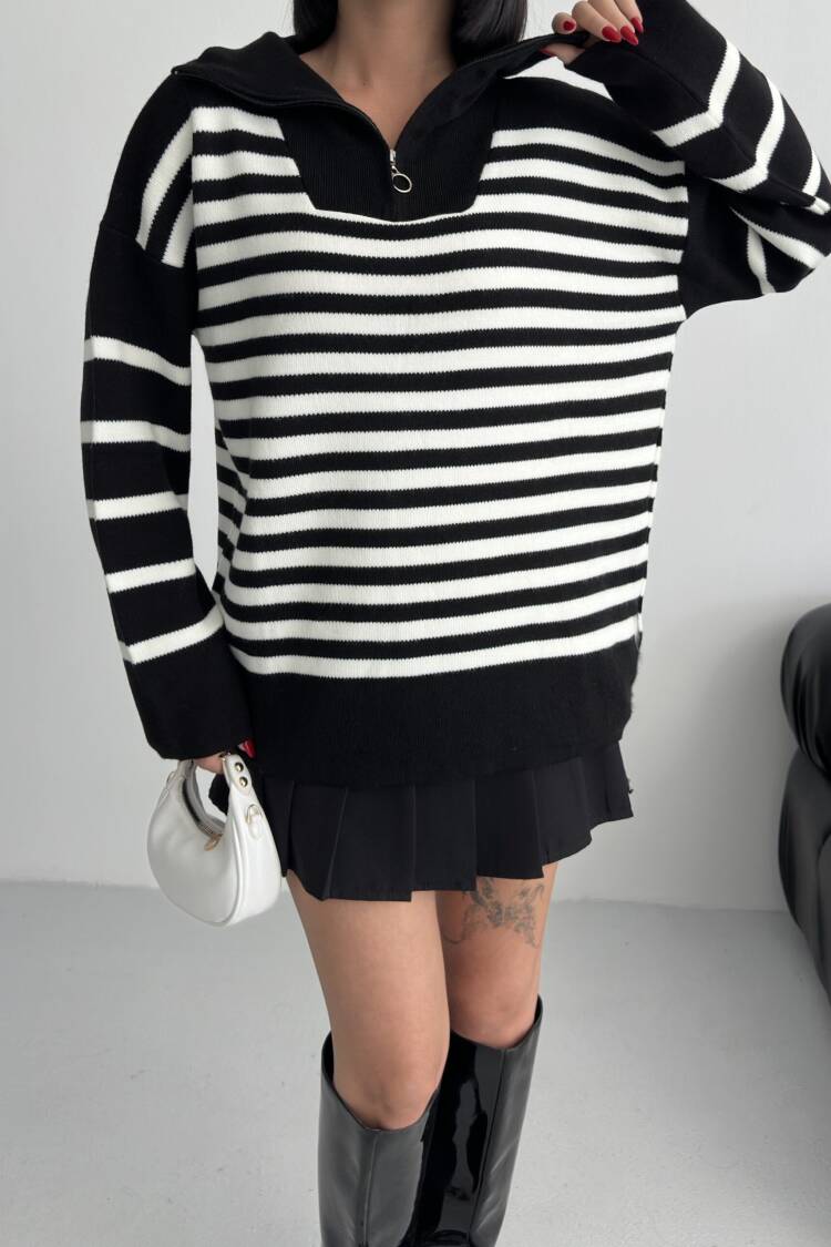 Oversized Striped Hooded Neck Sweater