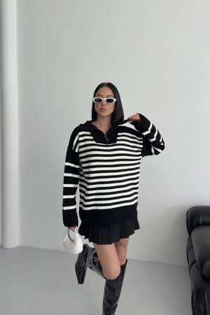 Oversized Striped Hooded Neck Sweater - Brand: My Fashion - Women & Kids, Baby Clothes Wholesale - Globality Store