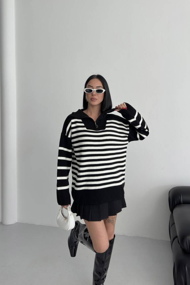 Oversized Striped Hooded Neck Sweater