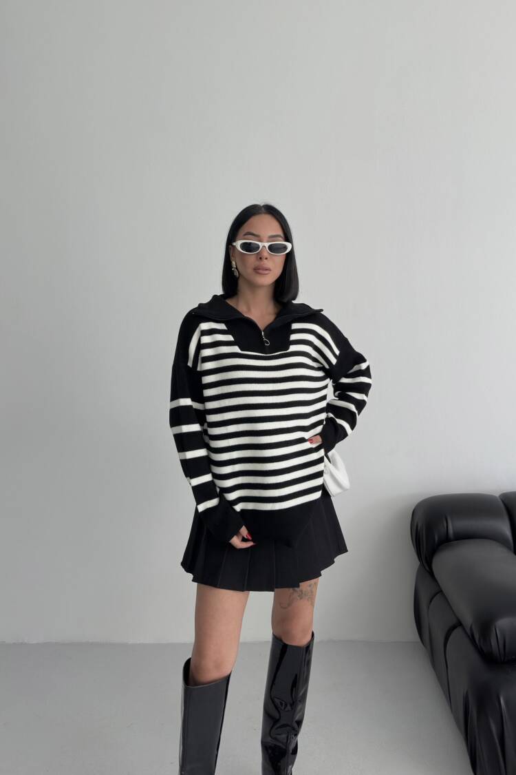 Oversized Striped Hooded Neck Sweater