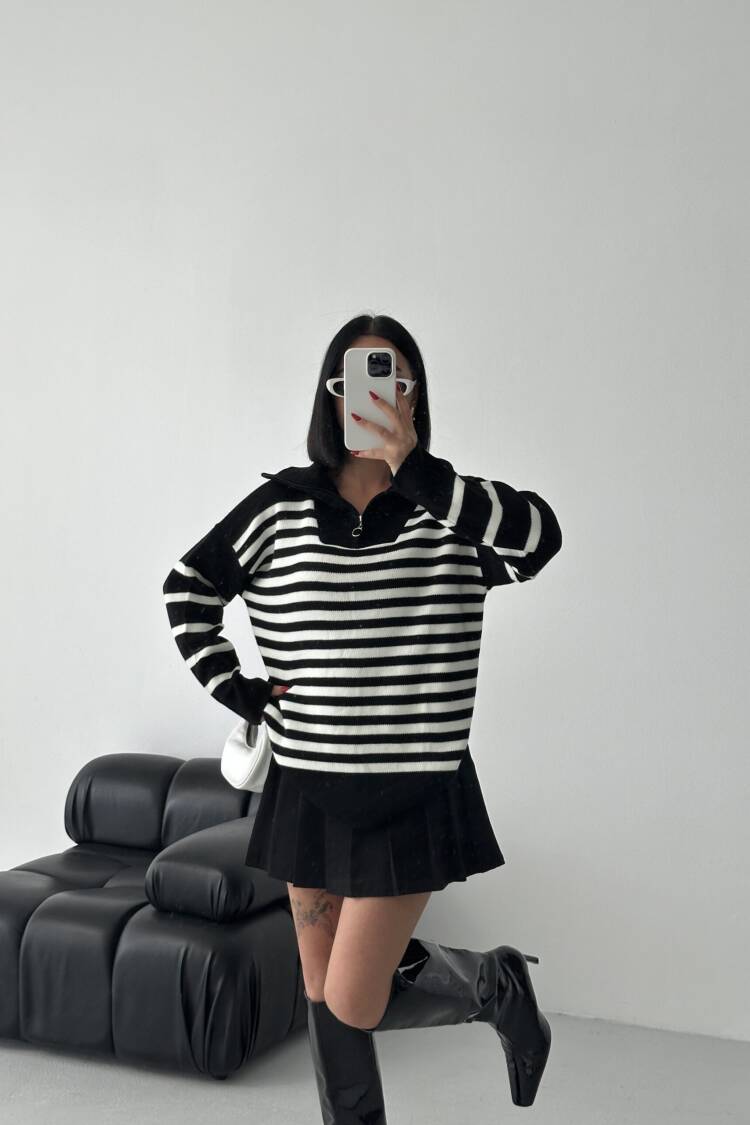 Oversized Striped Hooded Neck Sweater