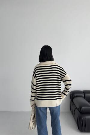 Beige Oversized Fit Striped Sweater - Brand: My Fashion - Women & Kids, Baby Clothes Wholesale - Globality Store