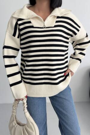 Beige Oversized Fit Striped Sweater - Brand: My Fashion - Women & Kids, Baby Clothes Wholesale - Globality Store