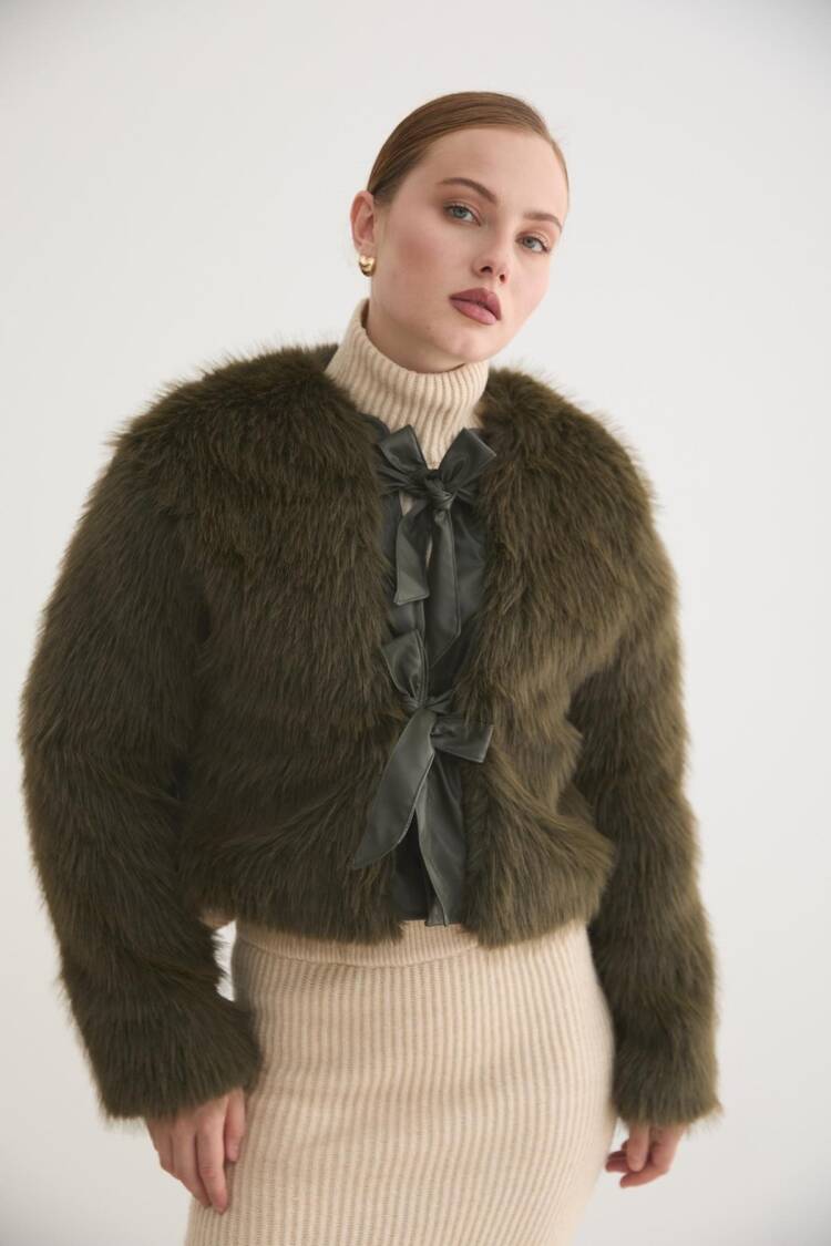Green Fur Coat With Tie Closure - Brand: Levure - Women & Kids, Baby Clothes Wholesale - Globality Store
