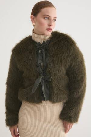 Green Fur Coat With Tie Closure - Brand: Levure - Women & Kids, Baby Clothes Wholesale - Globality Store
