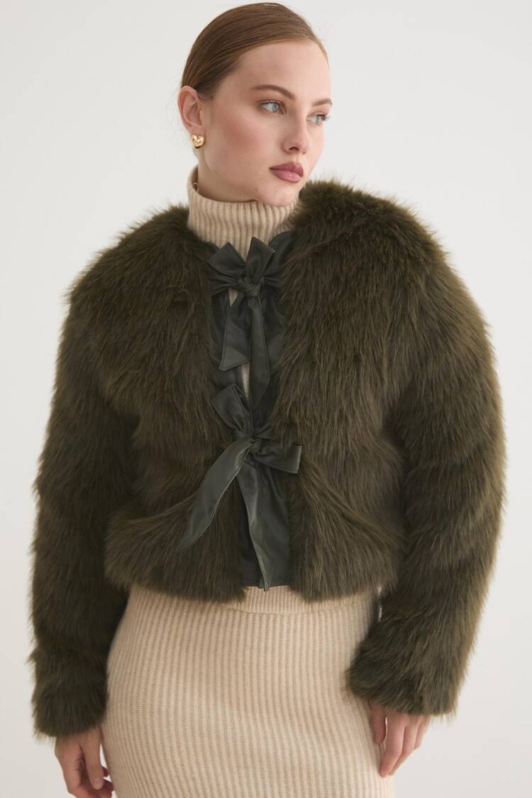 Green Fur Coat With Tie Closure