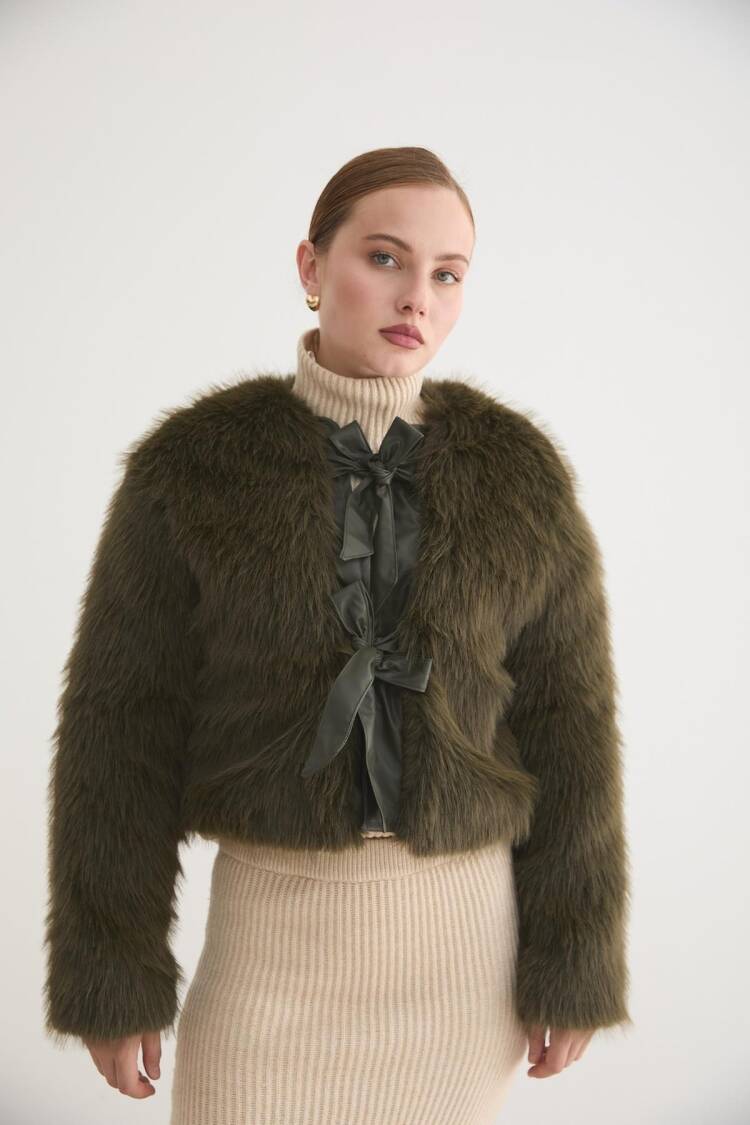 Green Fur Coat With Tie Closure