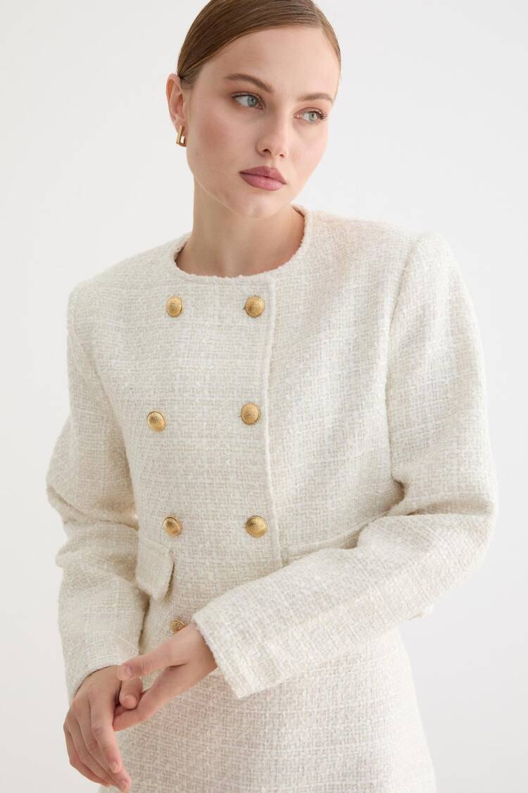 White Double-Breasted Blazer Jacket