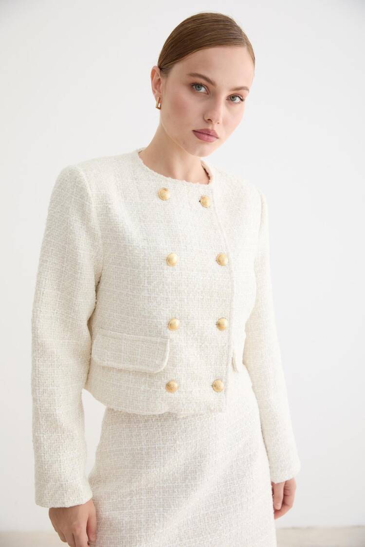 White Double-Breasted Blazer Jacket