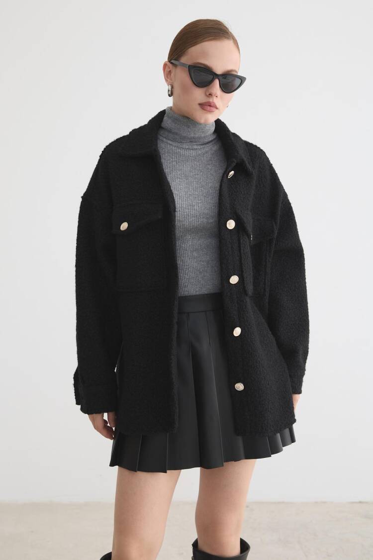 Oversized Shacket Coat With Flap Pockets