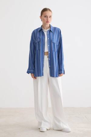 Blue Oversized Casual Striped Shirt - Brand: Levure - Women & Kids, Baby Clothes Wholesale - Globality Store
