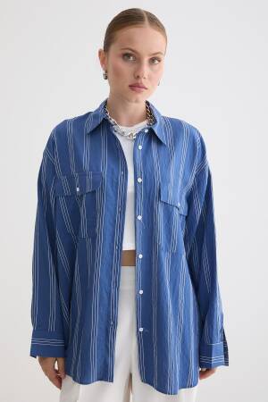 Blue Oversized Casual Striped Shirt - Brand: Levure - Women & Kids, Baby Clothes Wholesale - Globality Store